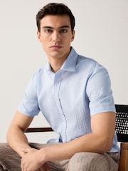 Blue Regular Fit Short Sleeve Seersucker Shirt - Image 1 of 8
