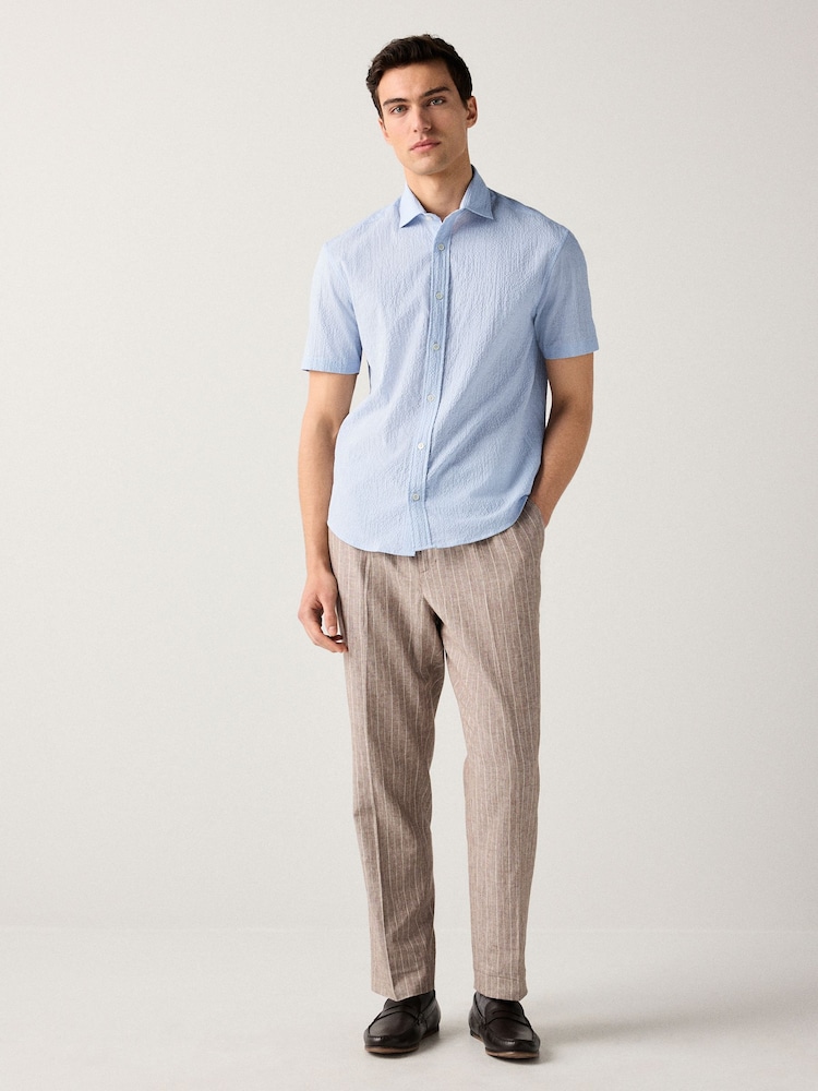 Blue Regular Fit Short Sleeve Seersucker Shirt - Image 2 of 8