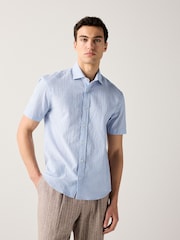Blue Regular Fit Short Sleeve Seersucker Shirt - Image 4 of 8