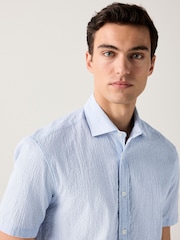 Blue Regular Fit Short Sleeve Seersucker Shirt - Image 5 of 8