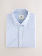 Blue Regular Fit Short Sleeve Seersucker Shirt - Image 6 of 8