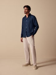 Navy Regular Fit Signature 100% Delave Linen Long Sleeve Shirt - Image 2 of 4