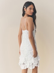 White Strappy Scalloped Sequin Mini Dress - Image 2 of 8