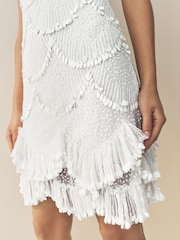 White Strappy Scalloped Sequin Mini Dress - Image 5 of 8