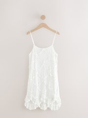 White Strappy Scalloped Sequin Mini Dress - Image 6 of 8