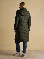 Joules Pembury Khaki Green Showerproof Longline Padded Coat with Hood - Image 2 of 10