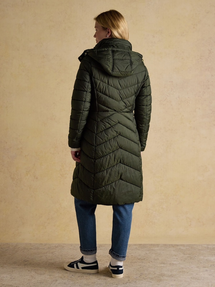 Joules Pembury Khaki Green Showerproof Longline Padded Coat with Hood - Image 2 of 10