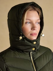 Joules Pembury Khaki Green Showerproof Longline Padded Coat with Hood - Image 3 of 10