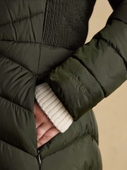 Joules Pembury Khaki Green Showerproof Longline Padded Coat with Hood - Image 4 of 10