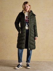 Joules Pembury Khaki Green Showerproof Longline Padded Coat with Hood - Image 5 of 10