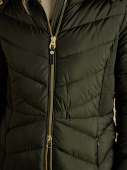 Joules Pembury Khaki Green Showerproof Longline Padded Coat with Hood - Image 6 of 10