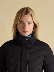 Joules Aspen Black Showerproof Padded Coat with Faux Fur Hood - Image 10 of 11
