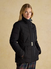 Joules Aspen Black Showerproof Padded Coat with Faux Fur Hood - Image 5 of 11