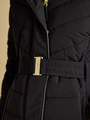 Joules Aspen Black Showerproof Padded Coat with Faux Fur Hood - Image 8 of 11