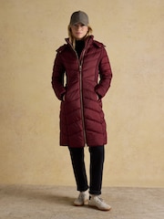 Joules Pembury Red Showerproof Longline Padded Coat with Hood - Image 1 of 10