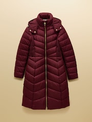 Joules Pembury Red Showerproof Longline Padded Coat with Hood - Image 10 of 10