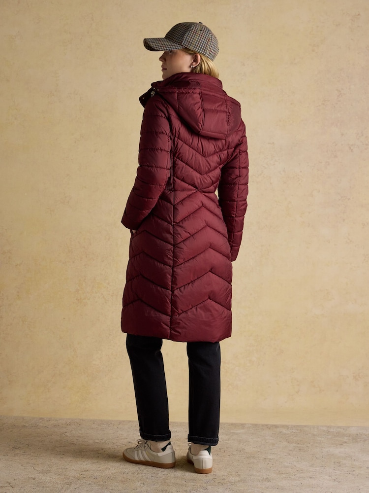 Joules Pembury Red Showerproof Longline Padded Coat with Hood - Image 2 of 10
