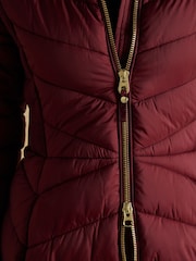 Joules Pembury Red Showerproof Longline Padded Coat with Hood - Image 4 of 10
