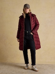 Joules Pembury Red Showerproof Longline Padded Coat with Hood - Image 5 of 10