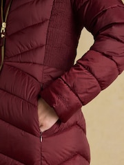 Joules Pembury Red Showerproof Longline Padded Coat with Hood - Image 6 of 10