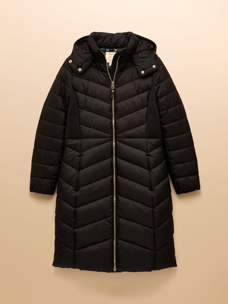 Preto - Joules Pembury Showerproof Longline Padded Coat with Hood - Imagem 10 de 10