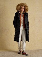 Preto - Joules Pembury Showerproof Longline Padded Coat with Hood - Imagem 3 de 10