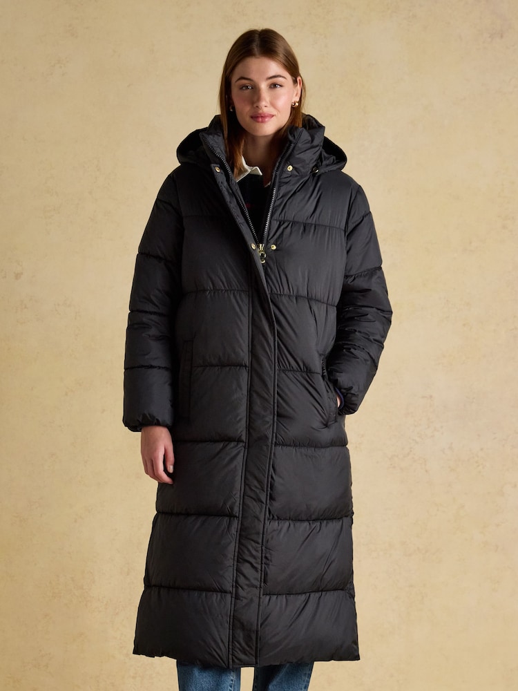 Joules Pitchside Black Longline Showerproof Padded Coat - Image 1 of 11 Joules Pitchside Black Longline Showerproof Padded Coat - Image 1 of 11