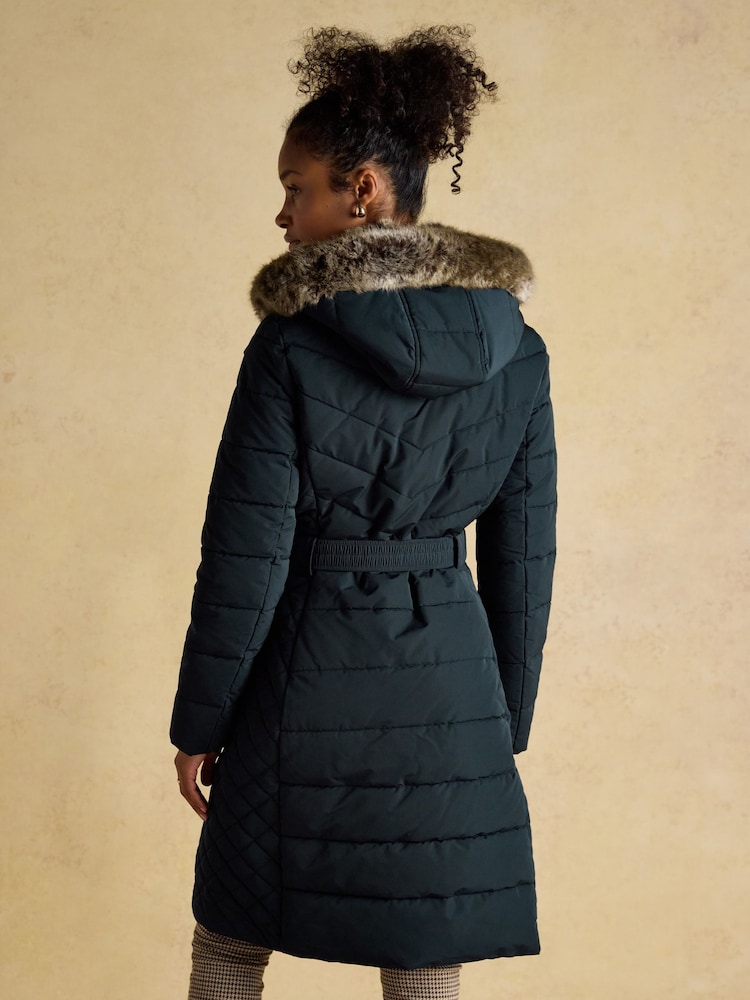Joules Aspen Navy Showerproof Longline Padded Coat with Faux Fur Hood - Image 2 of 14 Joules Aspen Navy Showerproof Longline Padded Coat with Faux Fur Hood - Image 2 of 14