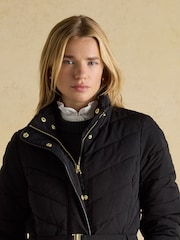 Joules Aspen Light Blue Showerproof Longline Padded Coat with Faux Fur Hood - Image 12 of 13