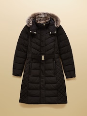 Negro - Abrigo acolchado largo impermeable con capucha de piel sintética Aspen de Joules - Imagen 14 de 14