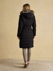 Joules Aspen Light Blue Showerproof Longline Padded Coat with Faux Fur Hood - Image 2 of 13