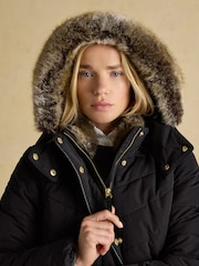 Joules Aspen Light Blue Showerproof Longline Padded Coat with Faux Fur Hood - Image 3 of 13