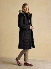 Joules Aspen Light Blue Showerproof Longline Padded Coat with Faux Fur Hood - Image 4 of 13