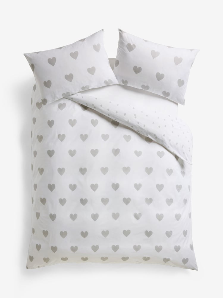 Grey Heart Reversible Duvet Cover and Pillowcase Set - Image 6 of 6