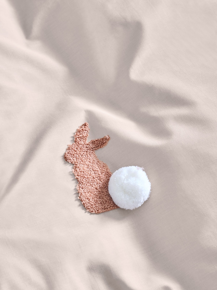 Natural Bunny 100% Cotton Tufted Pom Duvet Cover and Pillowcase Set - Image 3 of 4
