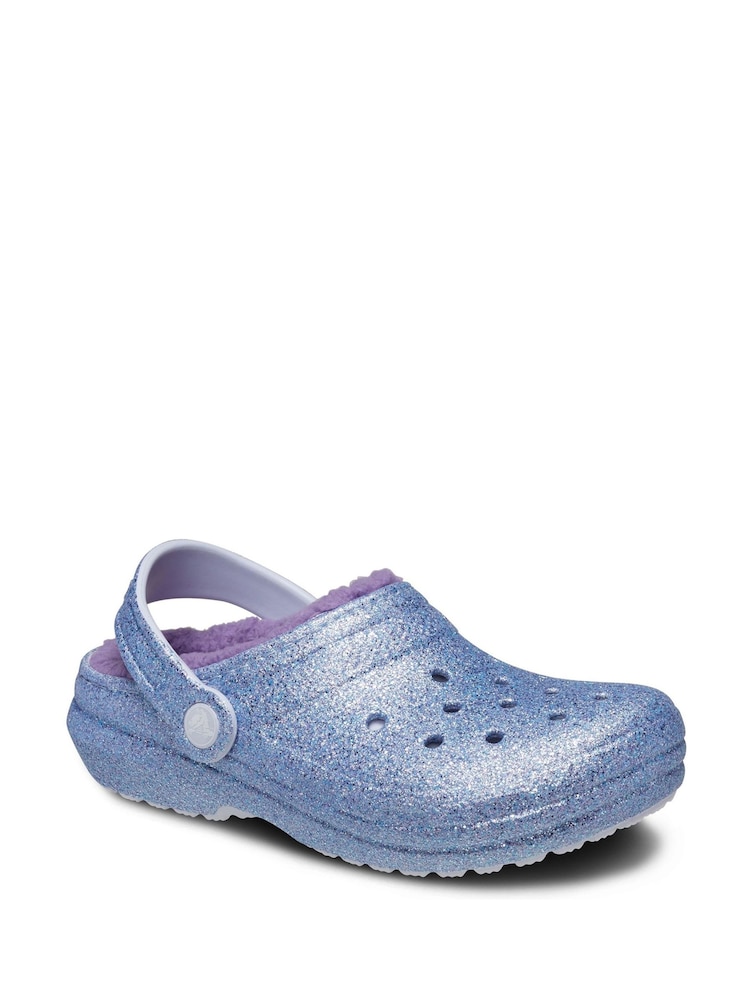Crocs Blue Kids Classic Glitter Lined Clogs - Image 2 of 5