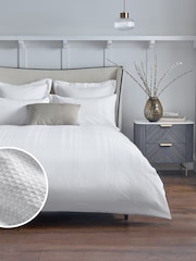 White 100% Cotton Waffle 300 Thread Count Sateen Duvet Cover and Pillowcase Set - Image 2 of 11
