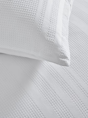 White 100% Cotton Waffle 300 Thread Count Sateen Duvet Cover and Pillowcase Set - Image 5 of 11