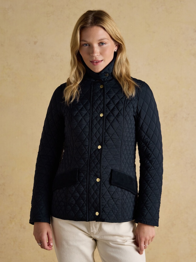 Joules Highclere Navy Showerproof Diamond Quilted Jacket - Image 1 of 12 Joules Highclere Navy Showerproof Diamond Quilted Jacket - Image 1 of 12