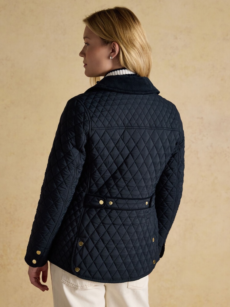 Joules Highclere Navy Showerproof Diamond Quilted Jacket - Image 2 of 12