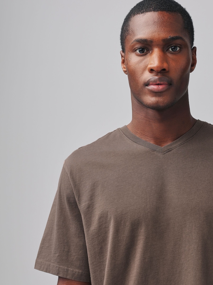 Neutral Brown Regular Fit Essential V-Neck T-Shirt - Image 4 of 7