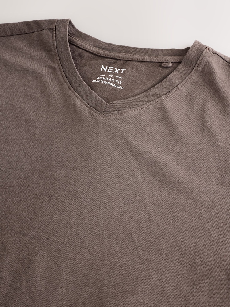 Neutral Brown Regular Fit Essential V-Neck T-Shirt - Image 7 of 7