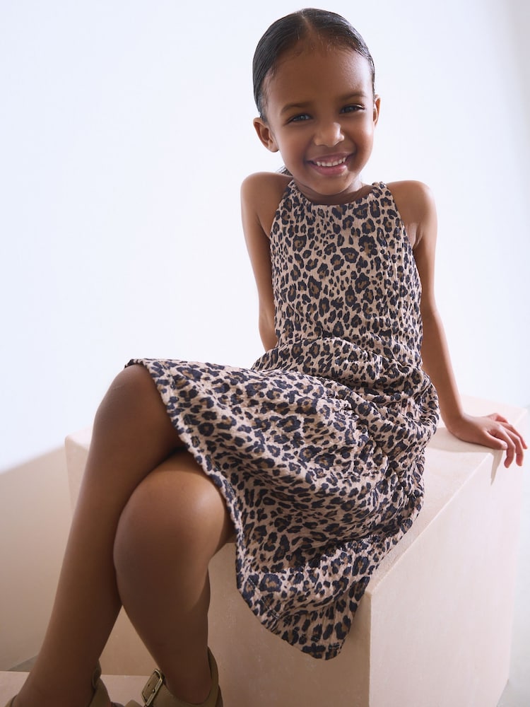 Animal Print Strappy Crinkle Summer Dress (3-16yrs) - Image 1 of 5