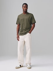 Green Khaki Regular Fit Essential V-Neck T-Shirt - Image 2 of 7