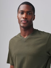 Green Khaki Regular Fit Essential V-Neck T-Shirt - Image 3 of 7