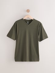 Green Khaki Regular Fit Essential V-Neck T-Shirt - Image 5 of 7