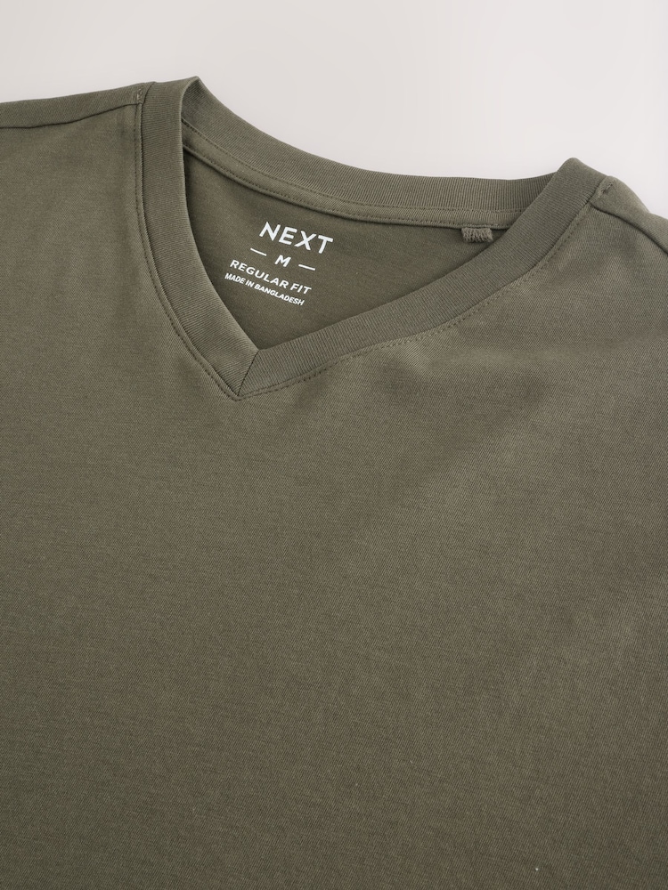 Green Khaki Regular Fit Essential V-Neck T-Shirt - Image 7 of 7