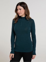 Mountain Warehouse Blue Womens Merino Zip Neck Thermal Top - Image 1 of 4