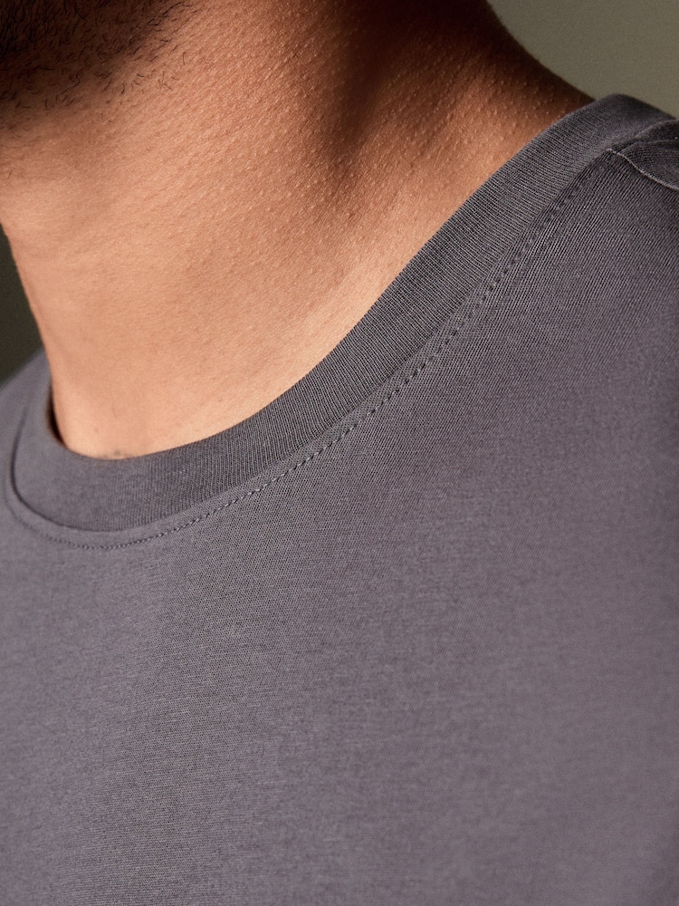 Grey Slate Slim Fit Essential Crew Neck Cotton T-Shirt - Image 4 of 7