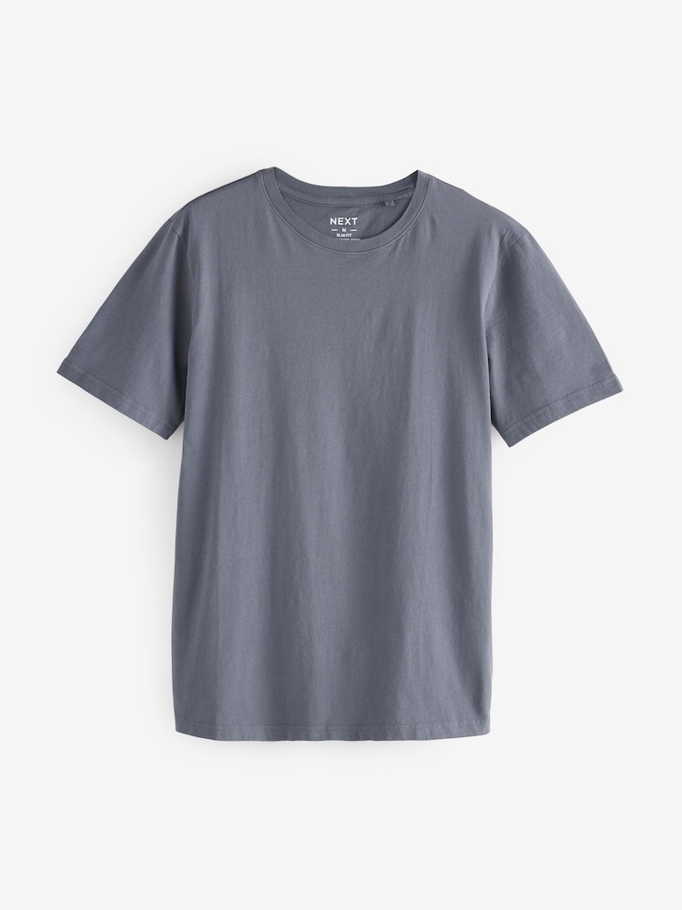 Grey Slate Slim Fit Essential Crew Neck Cotton T-Shirt - Image 5 of 7